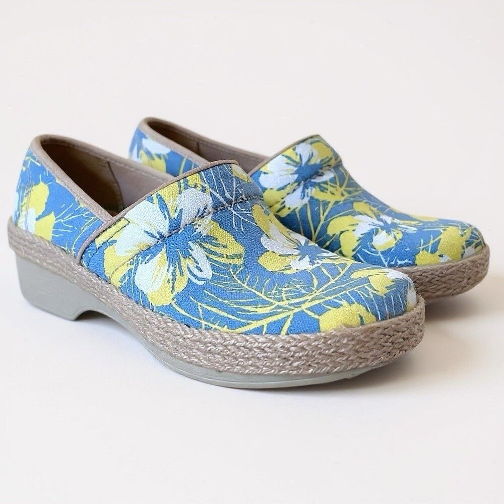 Dansko Blue Yellow Floral Clogs
